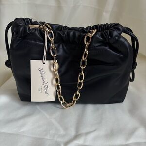 Universal Thread Black Clutch with Gold Chain